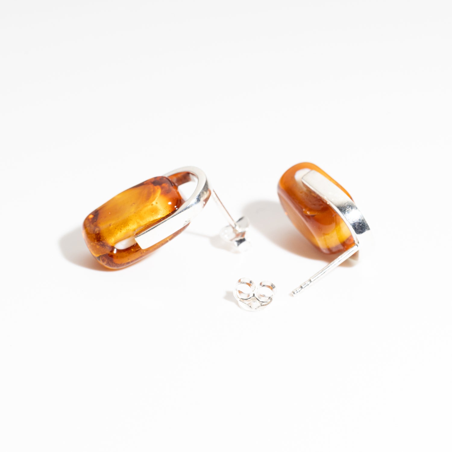 Empire Amberfire - Silver Stud Earrings