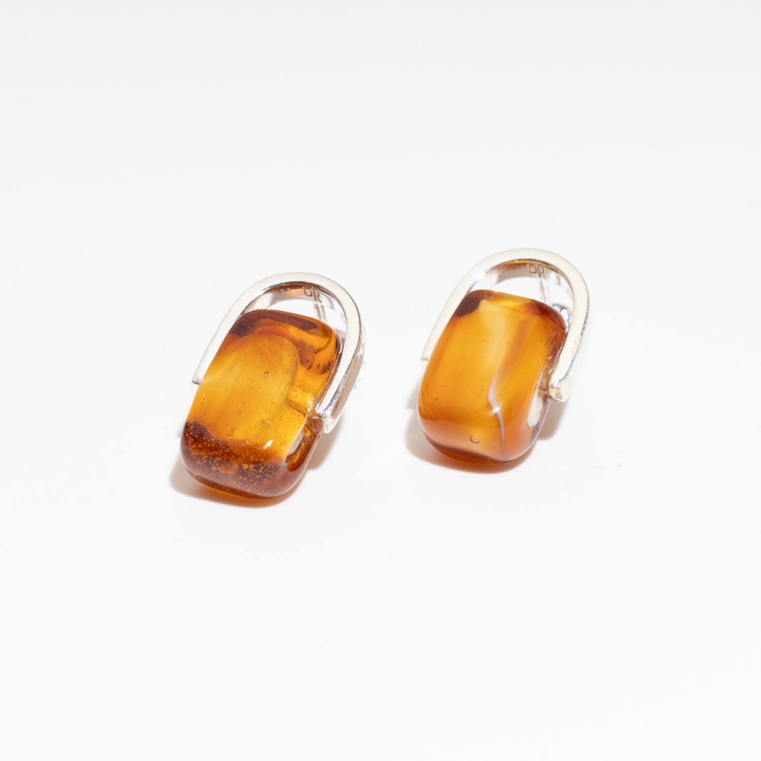 Empire Amberfire - Silver Stud Earrings