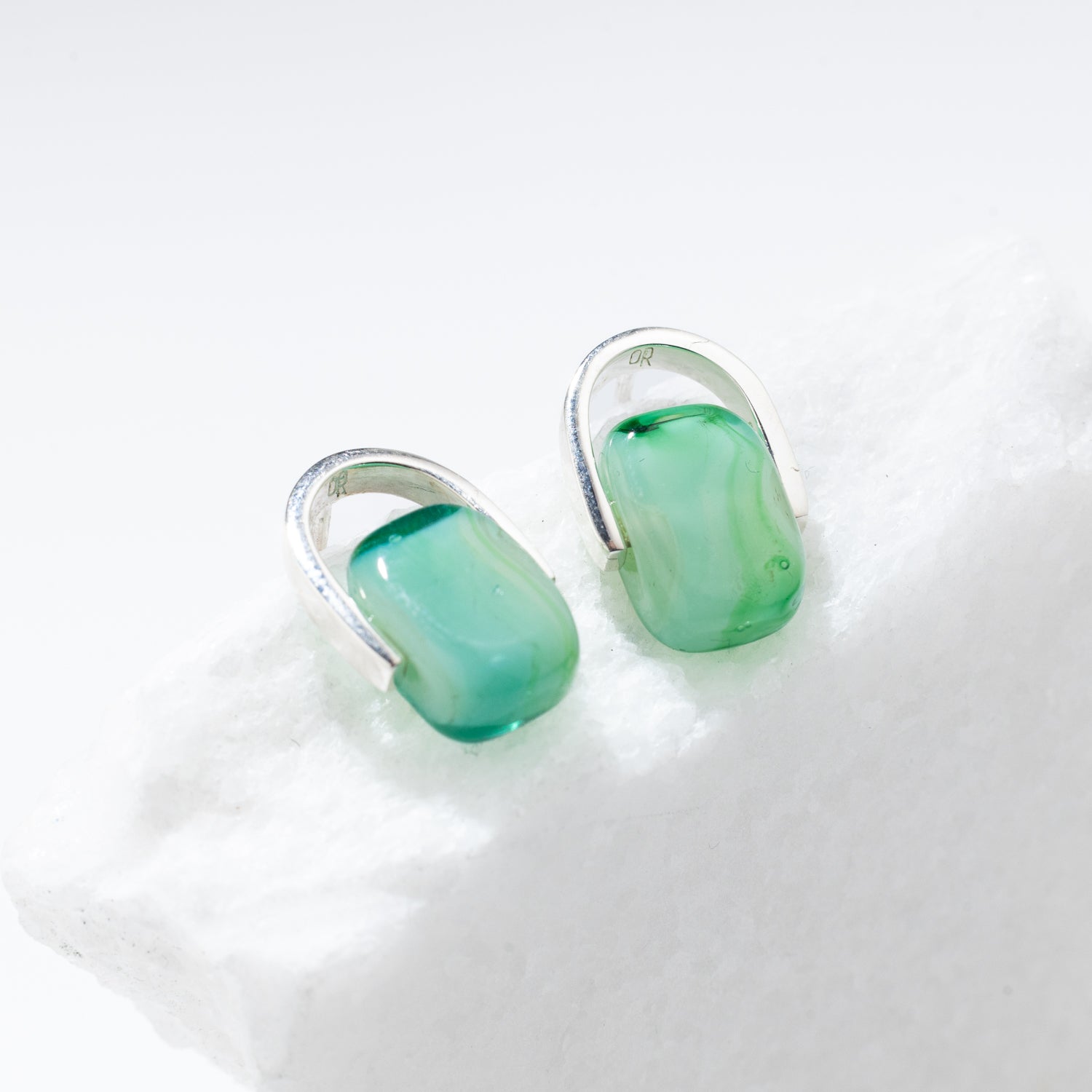 Empire Sea Green - Silver Stud Earrings