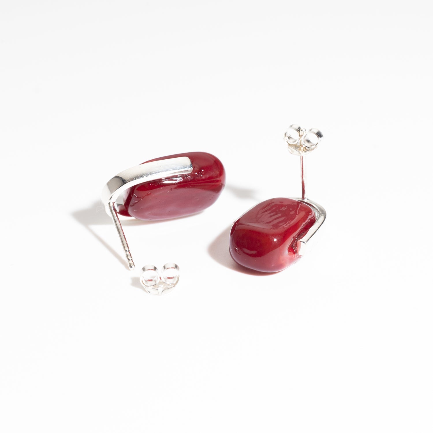 Empire Ruby - Silver Stud Earrings