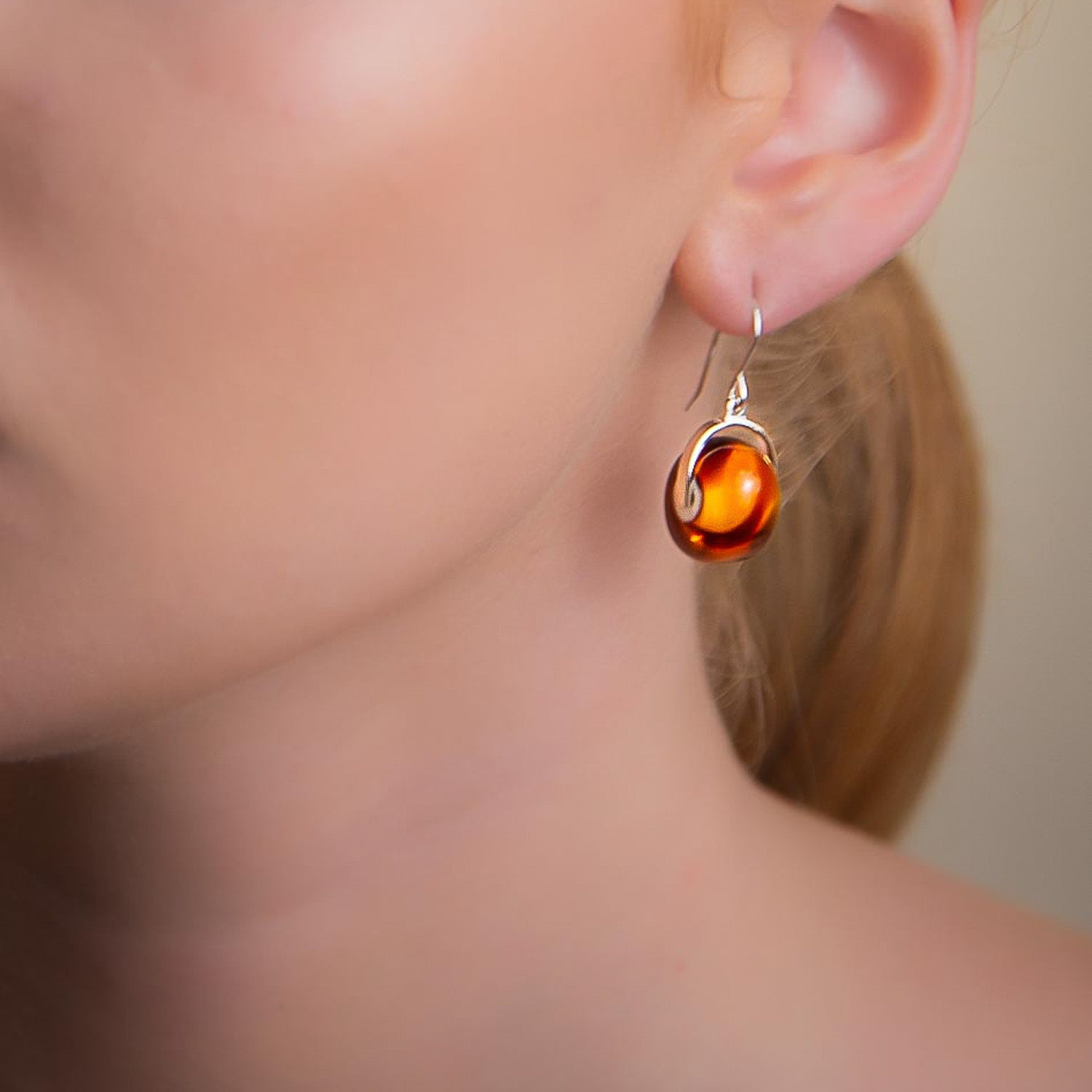 Venus Amberfire - Silver Earrings