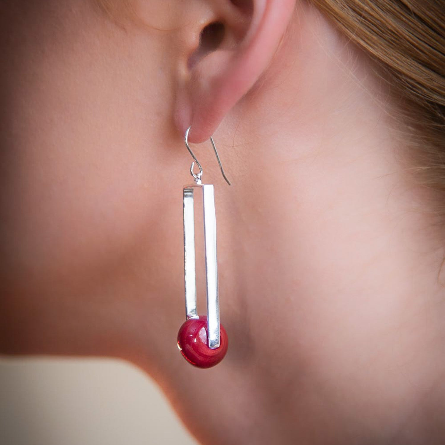 Manhattan Ruby - Silver Earrings