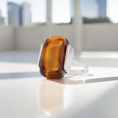 Soho Amberfire - Silver Ring