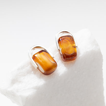 Empire Amberfire - Silver Stud Earrings
