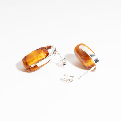 Empire Amberfire - Silver Stud Earrings