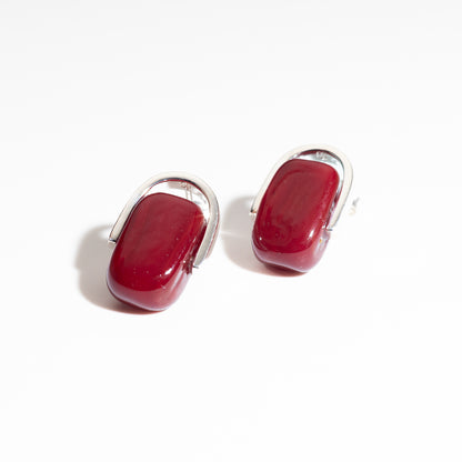 Empire Ruby - Silver Stud Earrings
