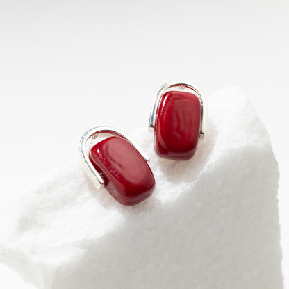 Empire Ruby - Silver Stud Earrings