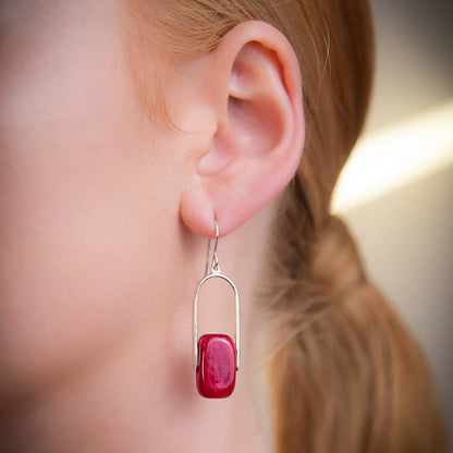 Empire Ruby - Silver Earrings